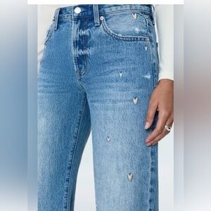 NWT! Retail $228 Pistola Lexi Mid Rise Bowed Straight with Embroidered Hearts